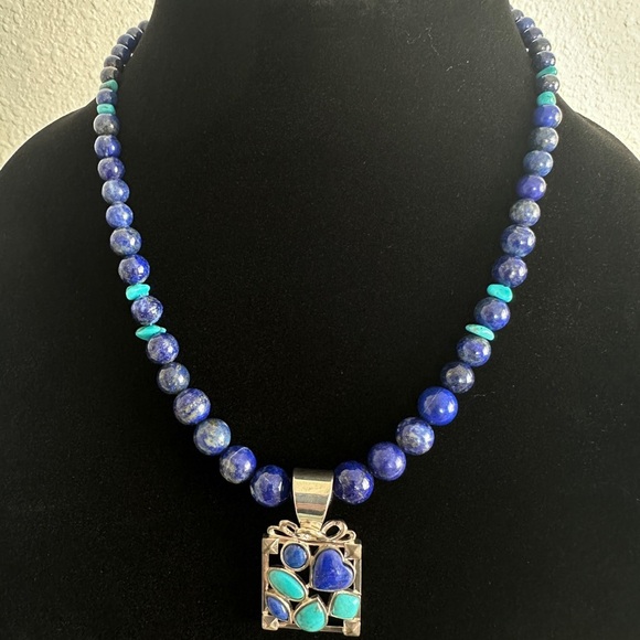 Blue Lapis and Turquoise Beaded Necklace by Jay King - Picture 2 of 8